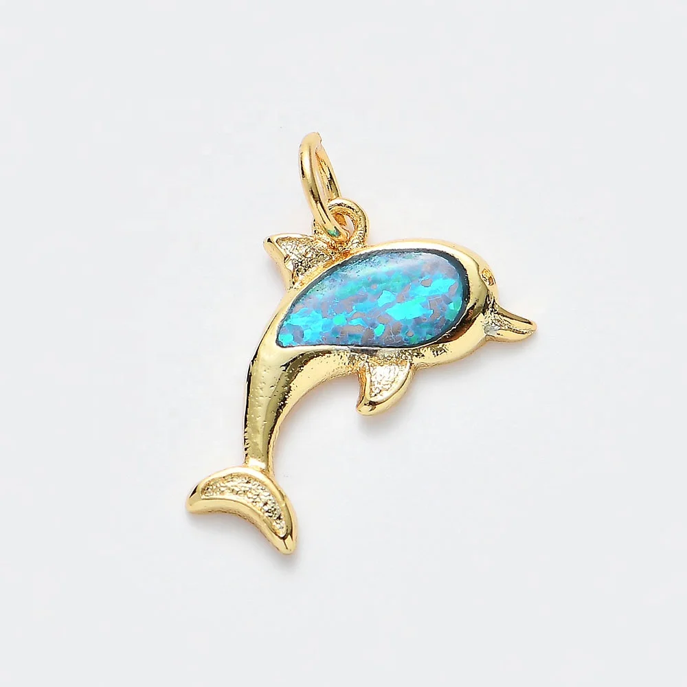 

Gold Plated Cute Dolphin Blue Fire Opal Necklace Pendants for women Fashion jewelry