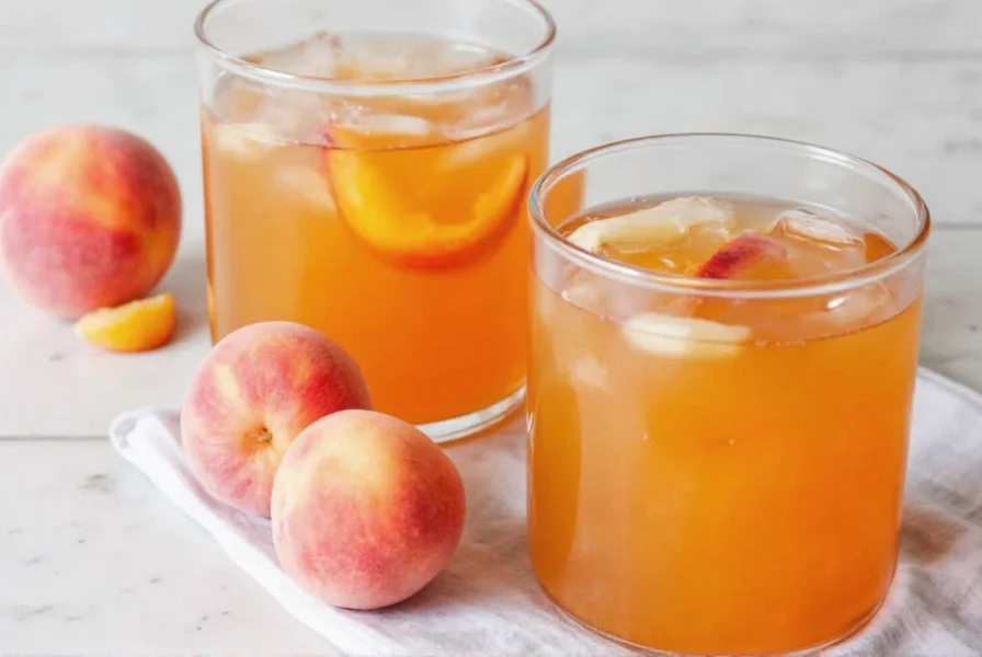Step-by-step preparation of fresh ginger peach tea with sliced ginger and peaches in a glass teapot