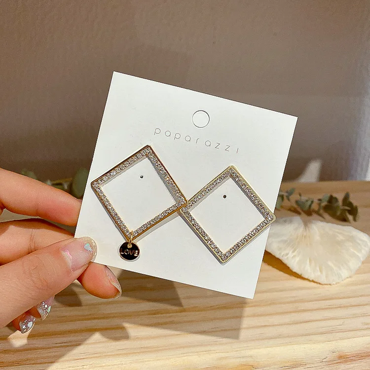 

2020 fashion love crystal drop gold square earrings