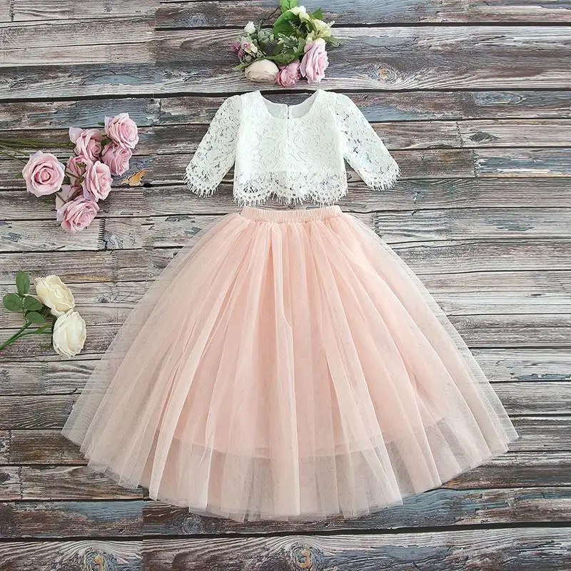

Kids Children Little Kids Shirt Lace Tutu Skirt Two Pieces Christmas Outfit Party Princess Dress Clothes Set Girls' Clothing Set, Pink,wine,white,beige