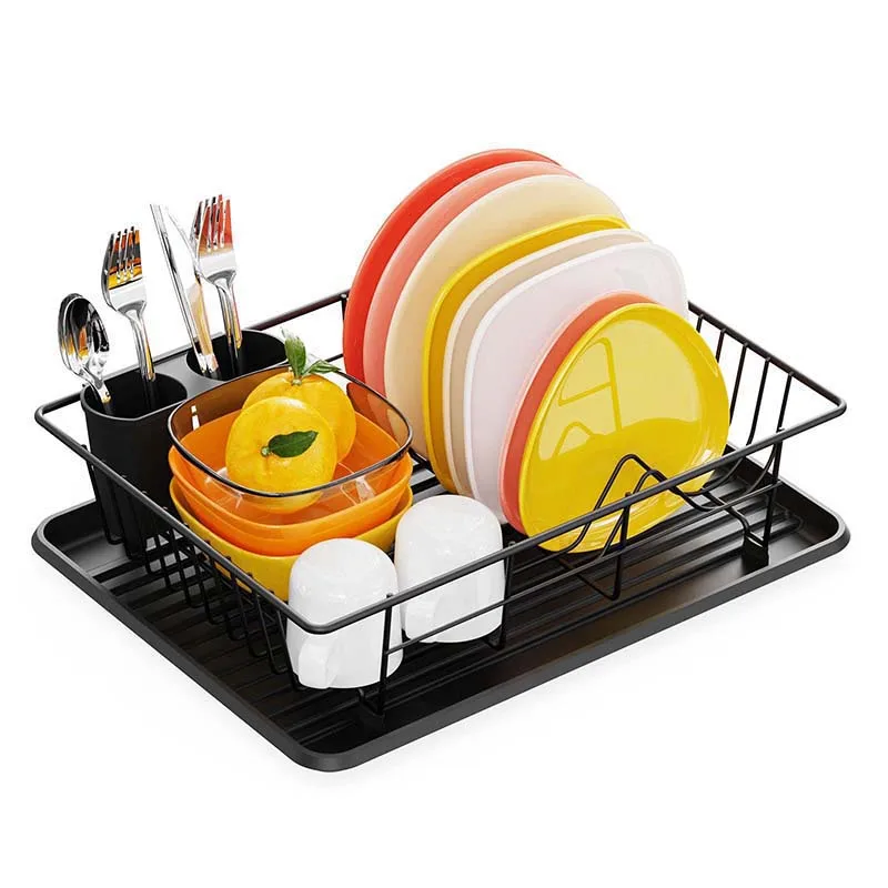 

ORR214 Dish Drying Rack Small Dish Drainer and Drainboard Set For Kitchen Counter with Removable Utensil Holder, Black