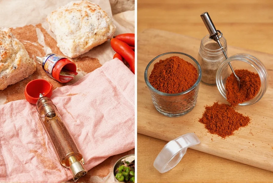 Hands grinding toasted dried chilies into fine powder using traditional stone mortar and pestle