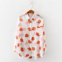 

New Women's Korean Version Of The Net Red Fruit Print Long-Sleeved Chiffon Shirt Sunscreen Coat elegant woman blouse