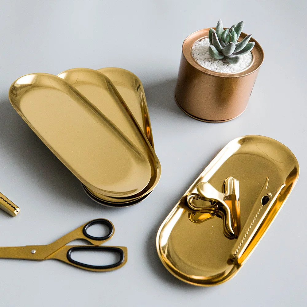 

MONAZONE Golden Silver Stainless Steel Plate Cake Fruit Plate Storage Tray