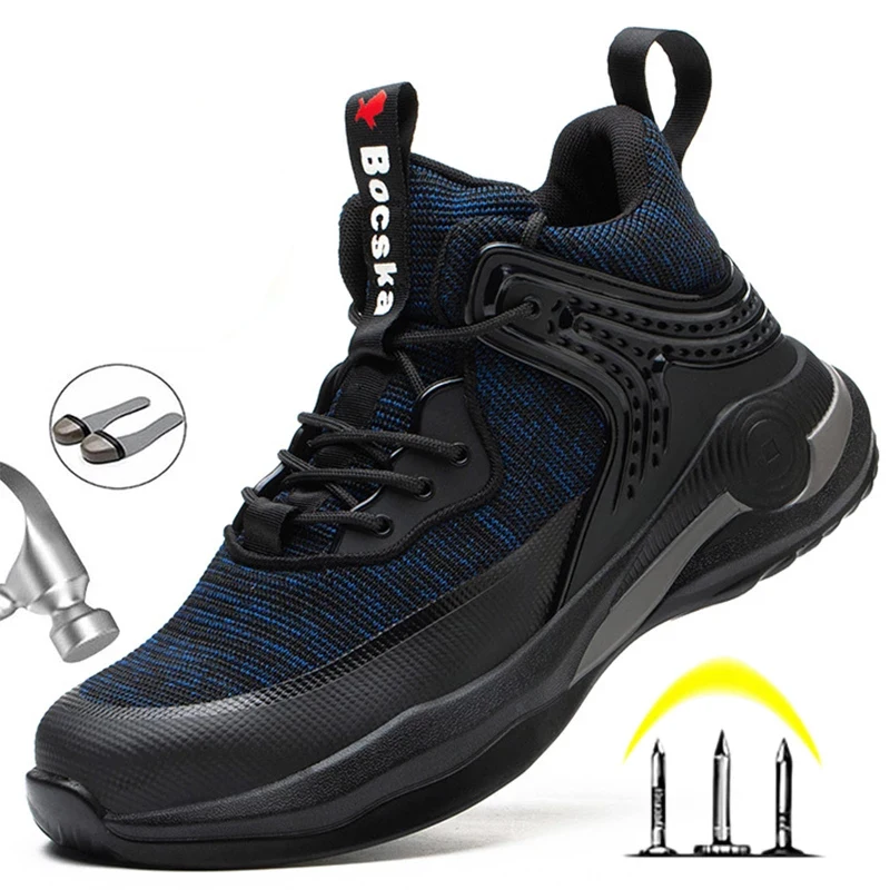 

2020 New Shoes Work Boots Safety Shoes Women Indestructible Working Sneakers Women Steel Toe Shoes Work Safety Boots Dropshippin, Black grey blue