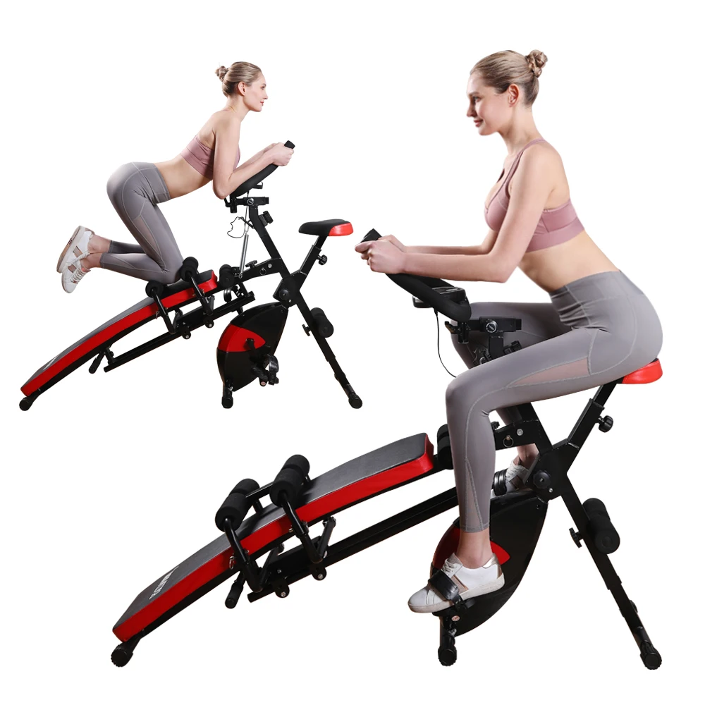 

Multi-functional Home Gym Equipment Magnetic Exercise Bike Equipment Stationary Spin Bike With Sit up Bench Push Up Bar Leg Slid, Customizable