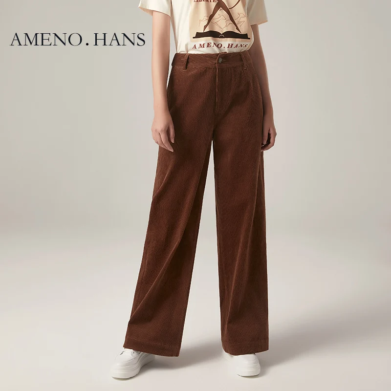 

Simple style women long corduroy pants straight wide leg casual loose trousers women, Black