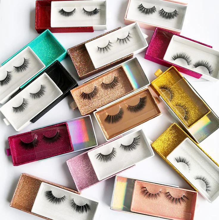 

Wholesale 3D mink lahes free sample Private Label Natural Invisible Band Eyelashes box faux mink eyelashes, Black color