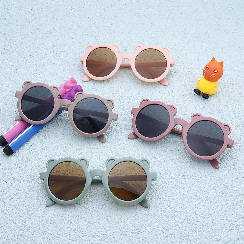 

2022 New Children's Cartoon Sunglasses Round Frame Bear Glasses Cute Candy Color Uv Protection Baby Sunglasses