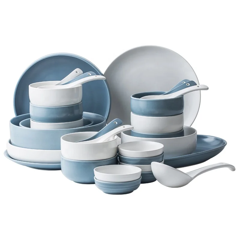 

Customized Restaurant Hotel European Wholesale Fine Blue White Dinner Set china Ceramic Porcelain Dinnerware Tableware Sets, As picture or customized