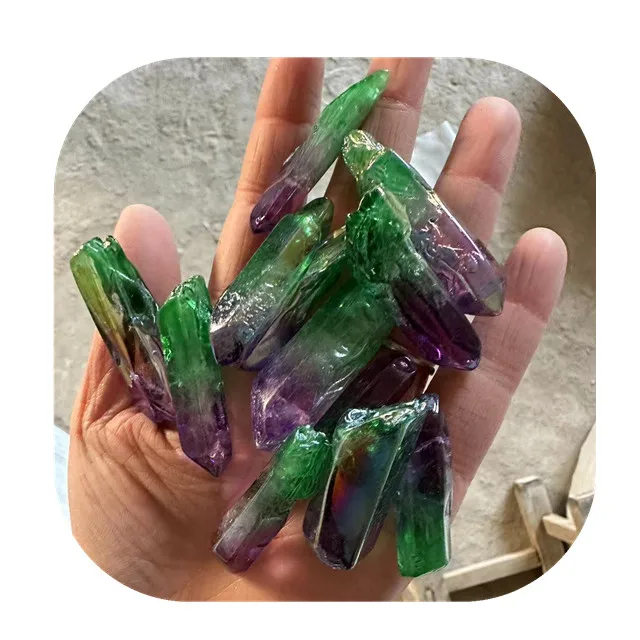 

crystal spiritual decor stone healing gemstone natur purple green aura quartz lemurian seed crystal point specimens for gift