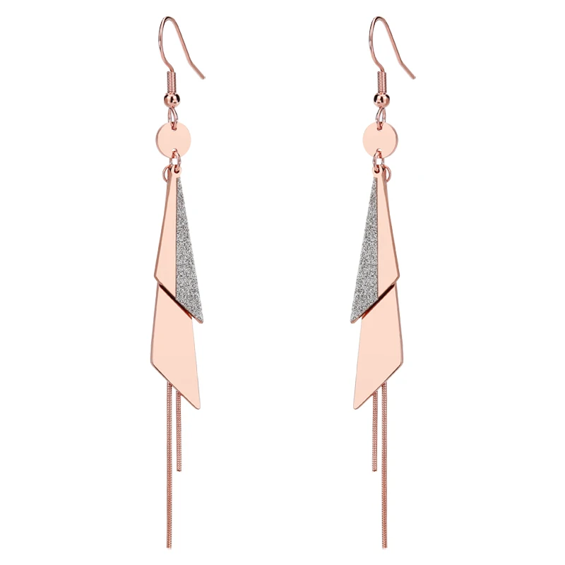 

Korean version of titanium steel personalized earrings long tassel ear hook chain geometric earrings personalized ear jewelry, Orange