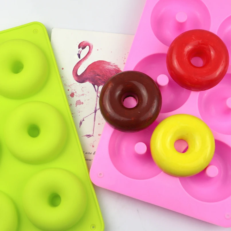 

191 6 Holes Silicone Round Shape Doughnuts Mold Donut Mold Baking Jelly Fondant Cake Chocolate cheese silicone mold, Pink