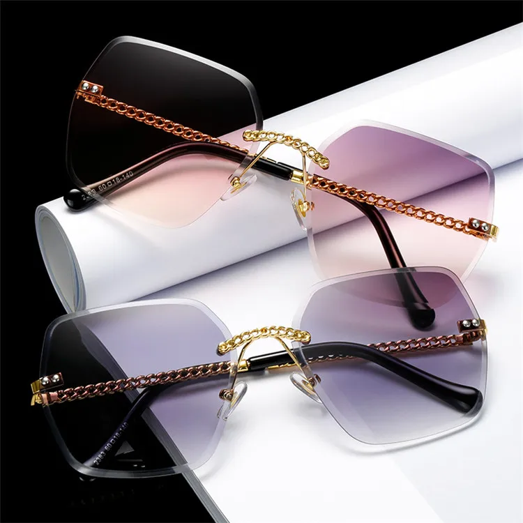 

New Trend Ocean Piece Personality Frameless Sunglasses Chain Frame Decorative Glasses Men And Women Sunglasses, Picture shows