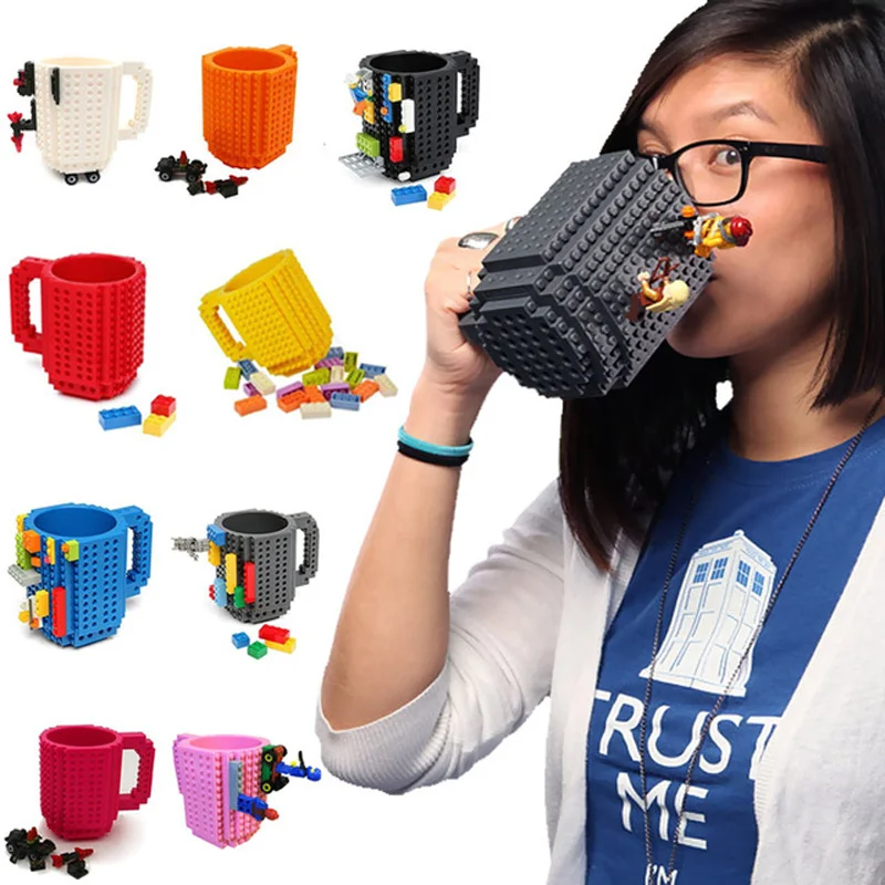 

350ML Cylinder-shape Eco-friendly Material DIY Creative Lego Brick Mug Building Blocks Coffee Cup Puzzle Mug, 10 colors(red/rose red/black/grey/yellow/orange/white/pink/blue/green)