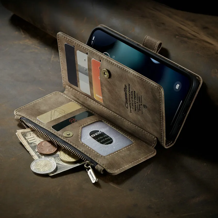 

CaseMe Luxury Leather Case For iPhone 14 13 X XR XS Max Flip Wallet Magnetic Business Phone Case For iPhone 14 wallet case, Black brown red blue