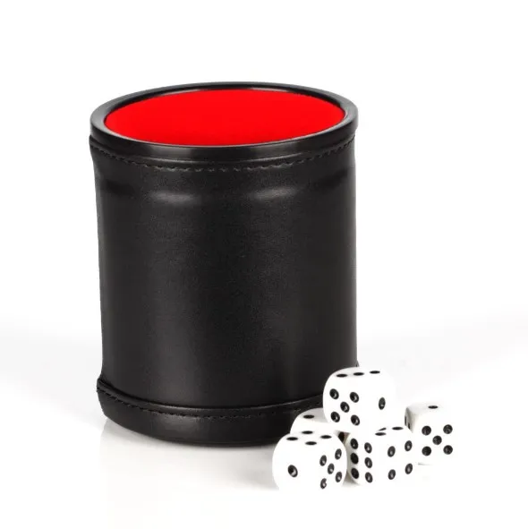 

Dice Cup Set with Storage Compartment Felt Lined Shaker Includes 5 Dot Dices for Yahtzee/Farkle/Craps/Backgammon/Bar