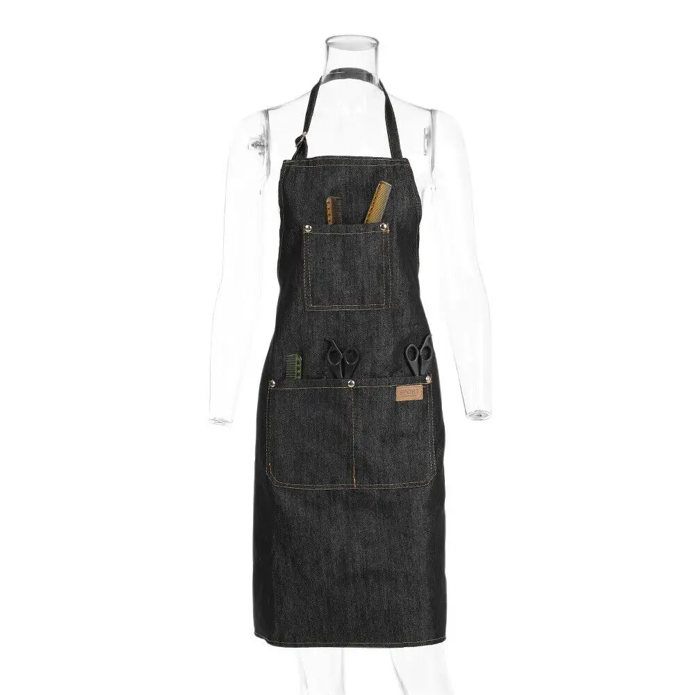 

Professional Cooking Kitchen Chef BBQ Grills Hairstylist Painting Denim Jean Apron with Pockets, Black apron