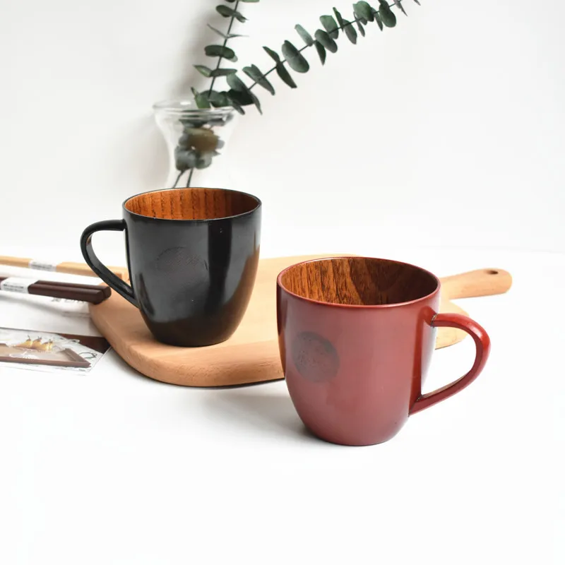 

Fancy eco friendly reusable handcraft travel mug Christmas wooden coffee milk juice tea drinking jujube wood cup with handle, Red/black