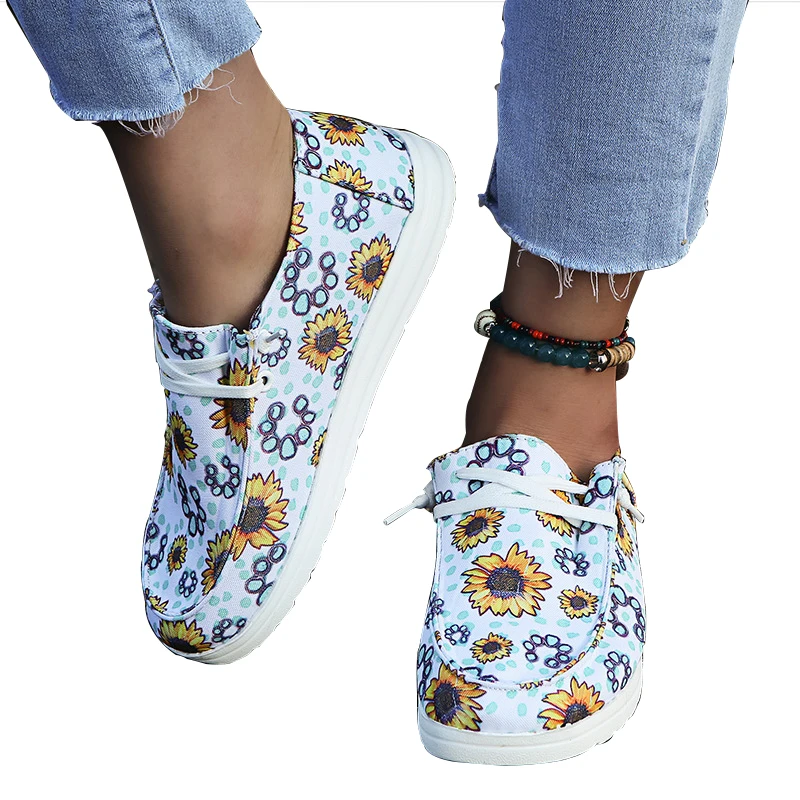 

Turquoise Sunflower Serape Plaid Cow Printed Gypsy Canvas Loafers Shoes, As picture show