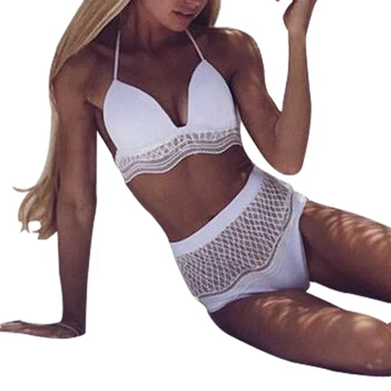

2020 Fashion New Sexy Push-up Beachwear Lace Swimming Suit Hot Bathing Suit Padded Bra Bathwear Women's Bikini Set Swimwear, White