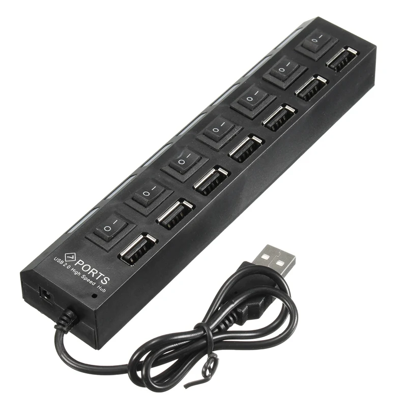 

2021 Newest High Speed 7 In 1 USB-C Hub 2.0 With Independent Switch Led Light 7 Port USB Hub Splitter For Notebook, White/black