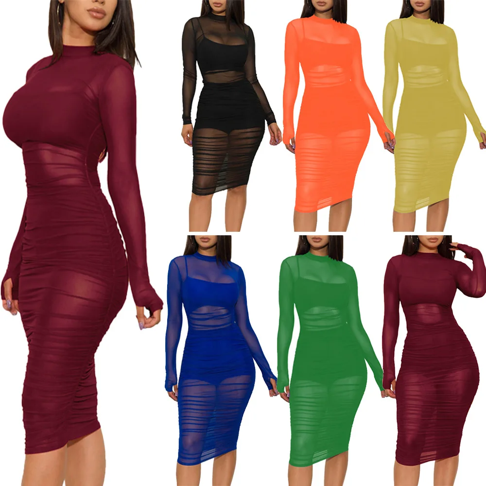 

European and American new style nightclub popular mesh dress + vest + shorts three-piece suit