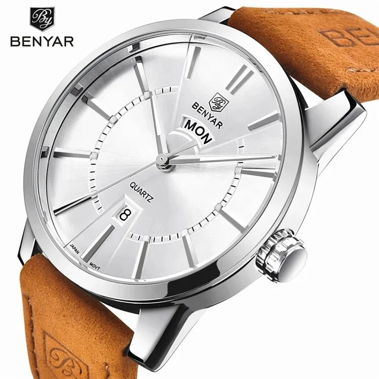 

BENYAR 5101 Men Watches 12 Color Sports Top Brand Luxury 3ATM Waterproof Quartz Leather Date Week Hour Time Male Clock Watch, Look at the picture