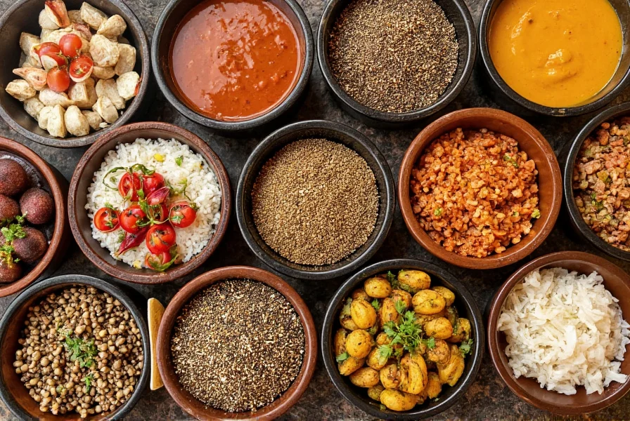 Various dishes featuring cumin and black seed in traditional Middle Eastern and Indian cuisine