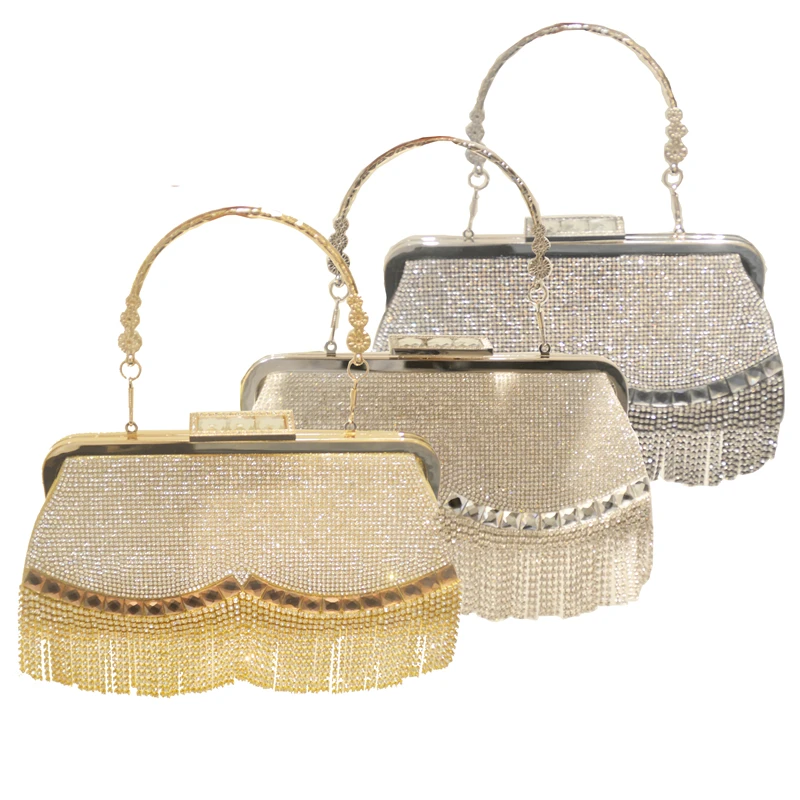 

Trendy Bling Woman Evening Clutch Bag Diamond Clutch Handbag Luxury Ladies Crystal Rhinestone Beaded Tassel Bag Wedding Purse, Black/gold/silver bag