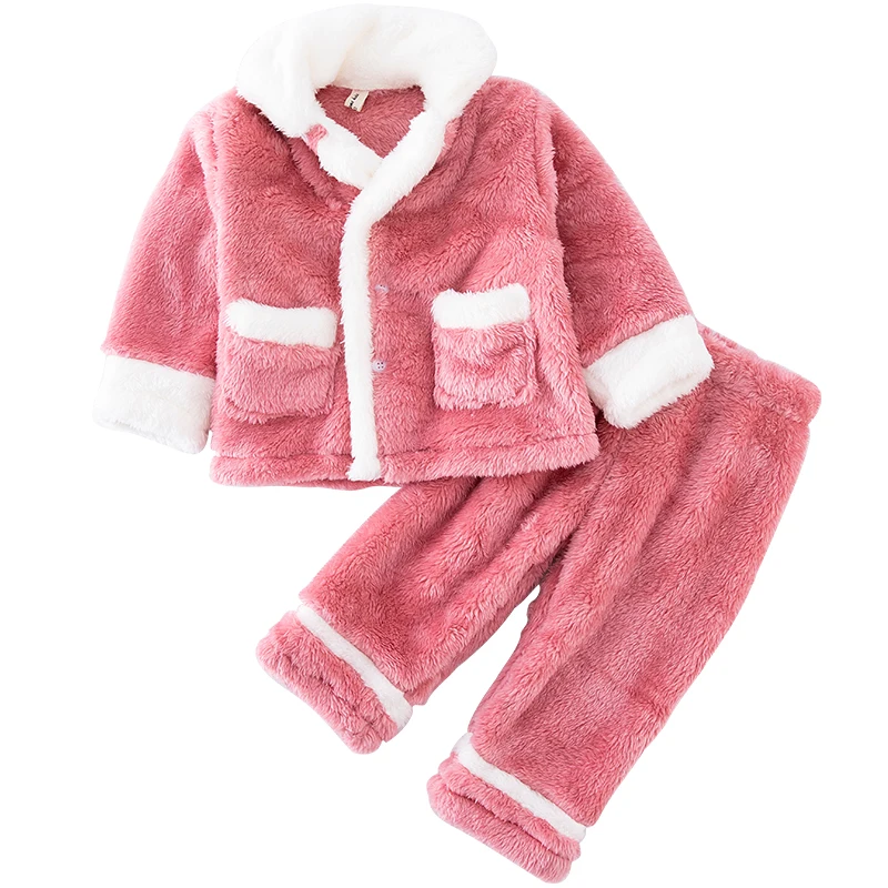 
New Arrival Warm Double Side Flannel Long Sleeve Pajamas Sets For Children 