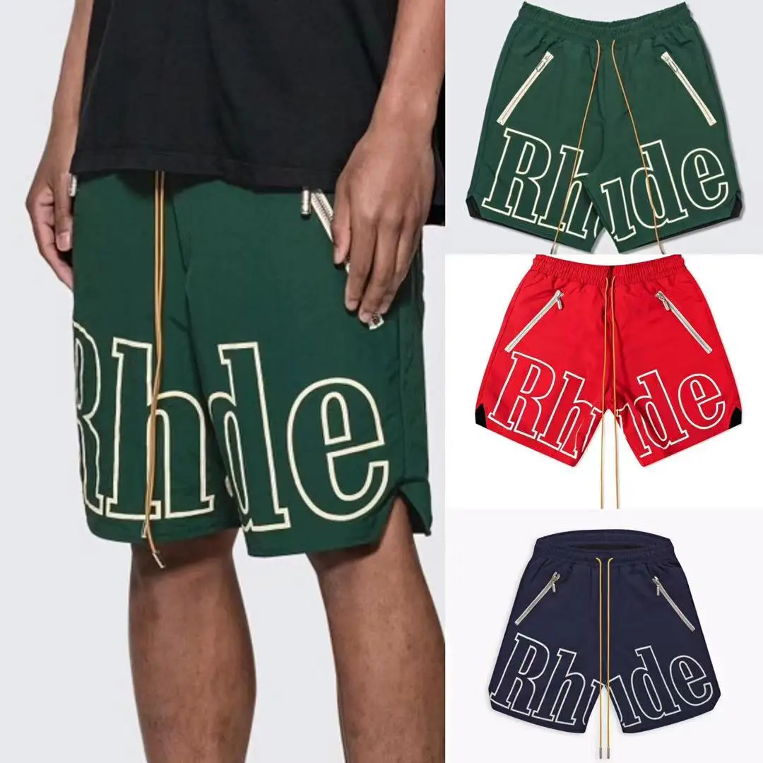 

Screen printing reflective letter fashion streetwear shorts casual cotton stretch swimshorts zipper pocket men sweatshorts