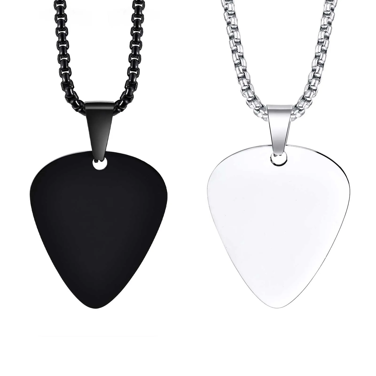

Couple Jewelry Heart Shaped Necklace Stainless Steel Plated Black Silver Colors Guitar Pick Necklace For Men Women