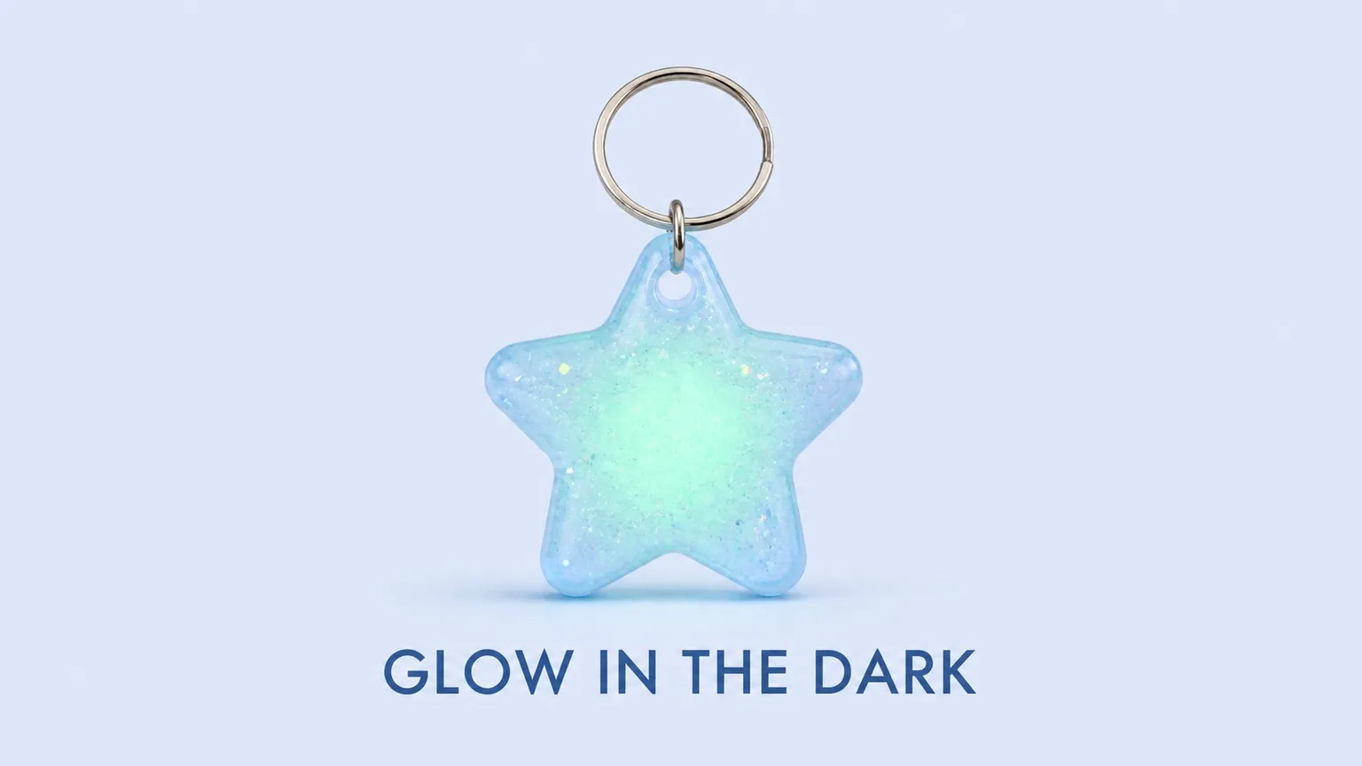 Star keychain front view with glow in the dark text