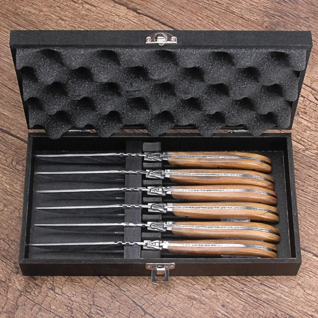 

best steak knife set 6-piece set stainless steel Olive wood laguiole steak knife With Wooden gift box