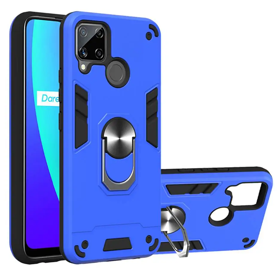 

For Realme C15 Case Cover,HOCAYU Shockproof Kickstand Phone Case Cover For Oppo Realme C15 C17 C12 C11 Reno 5 Pro A15S, Black,blue,red,white,gold,rose gold