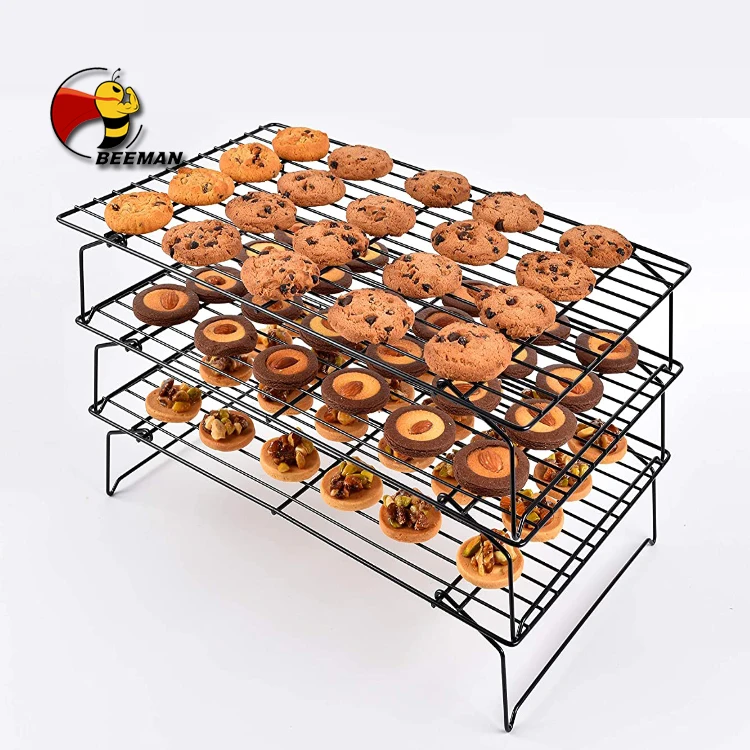 

Beeman Non-stick Coating 3 Tier Collapsible Bakery Cookie Cake Bread Baking Cooling Wire Rack