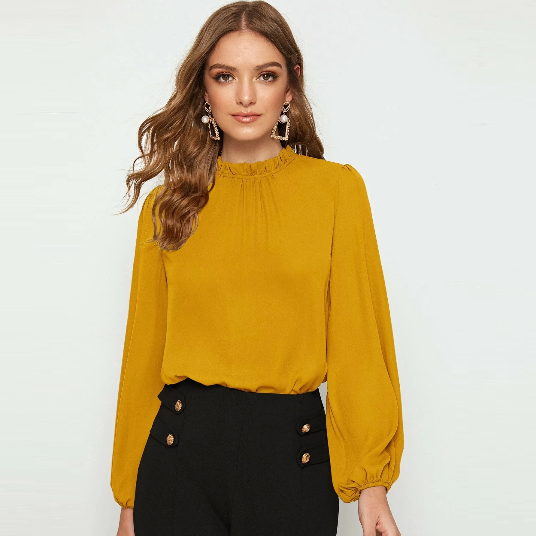 

Frilled Neck Women Casual Shirt Lady Elegant Blouse