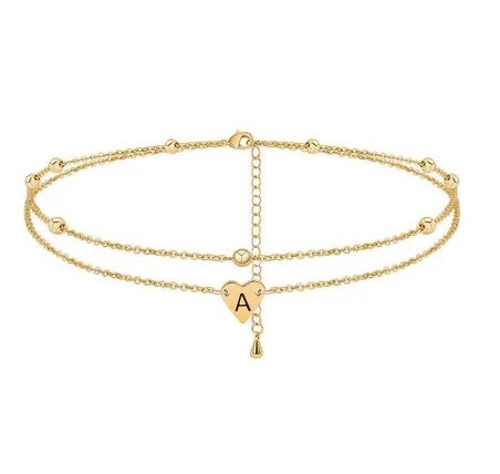 

Personalized Stainless Steel A-Z Letter Anklet Dainty Foot Jewelry Layered Initial Heart Anklet for Women, Picture shows