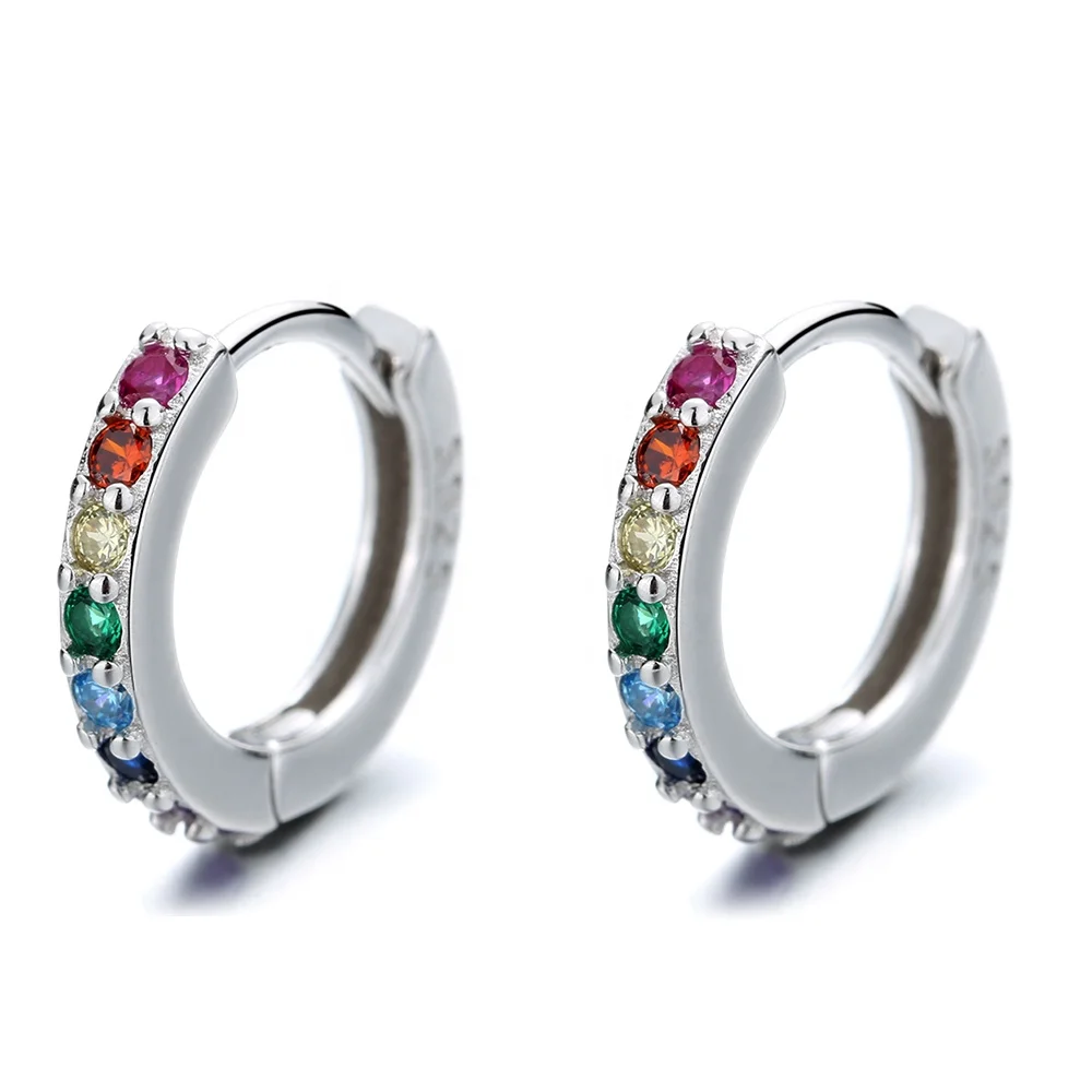 

European White Cubic Zirconia Gemstone Hoop Earrings 925 Sterling Silver Jewelry
