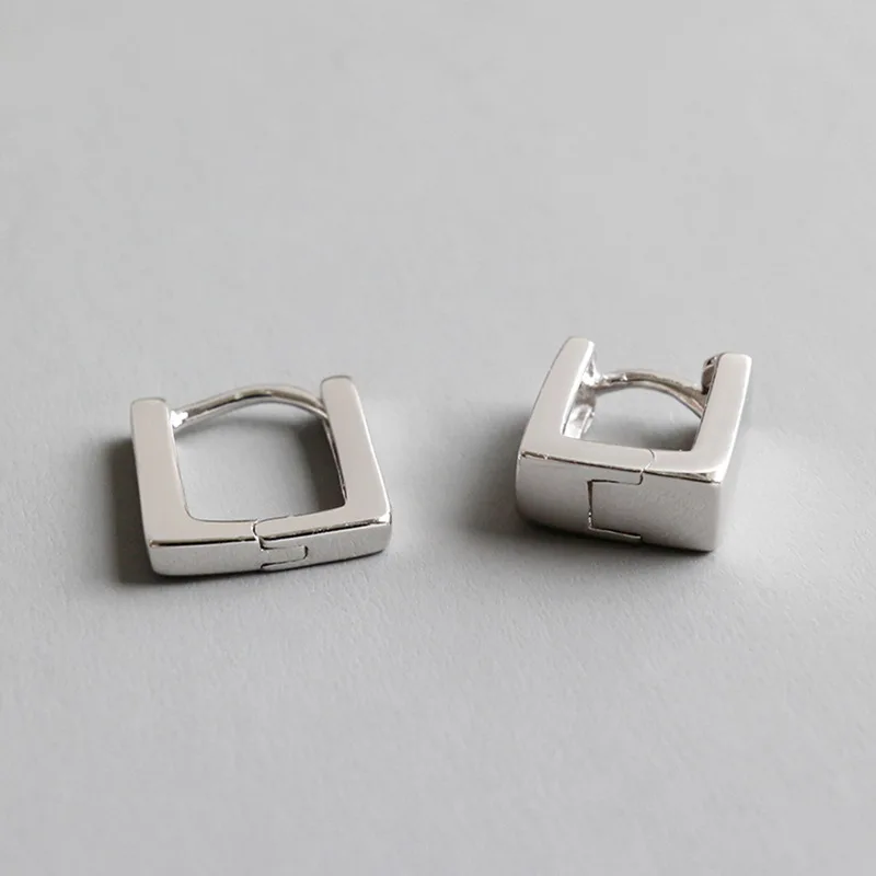 

Simple Geometric Rectangle Chunky Sterling Silver Hoop Earring Square Shape S925 Clip On Earrings For Elegant Girls