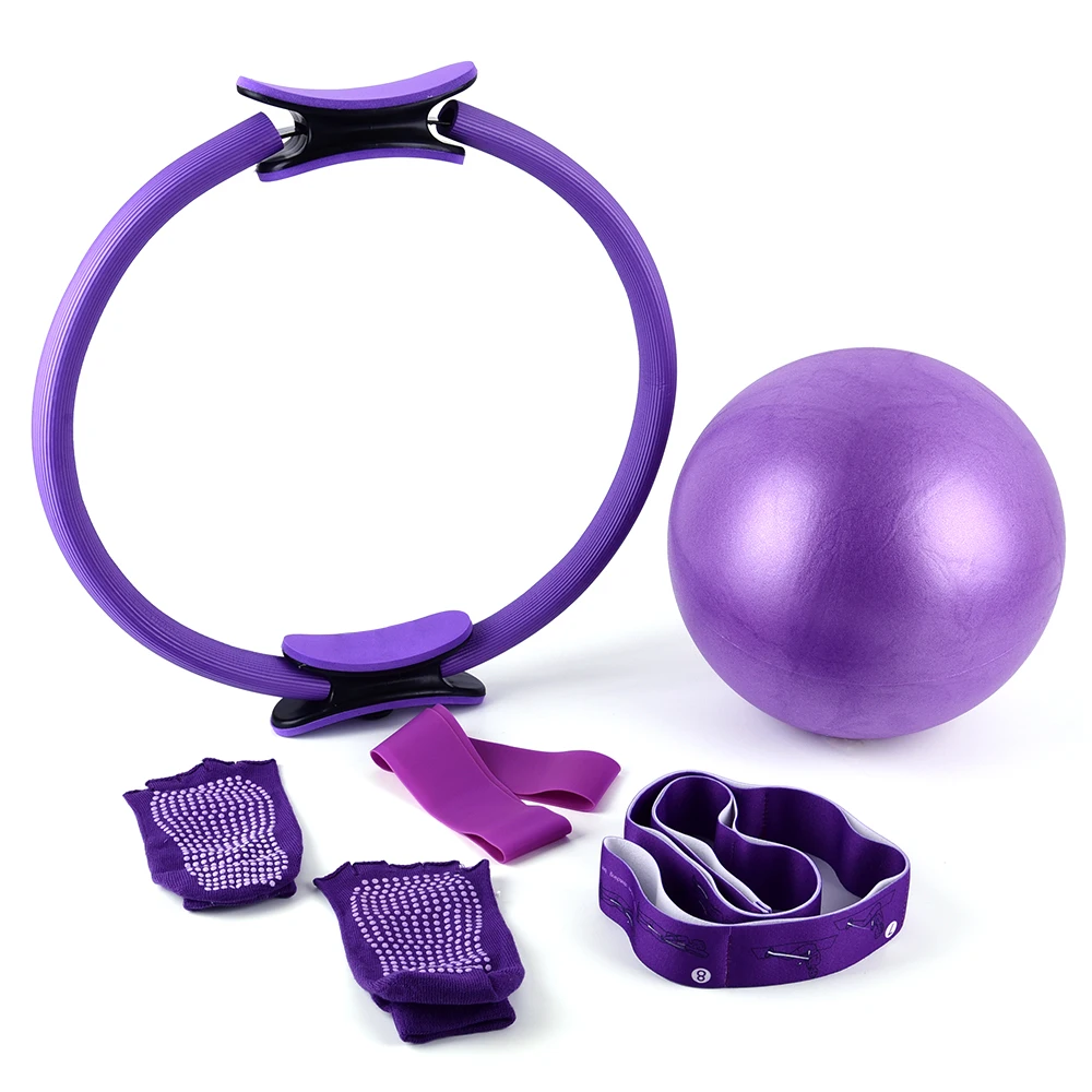 

5pcs Equipment Set Kit Yoga Pilates Ring Cotton Loop Figure Resistance Band Exercise Stretching Strap