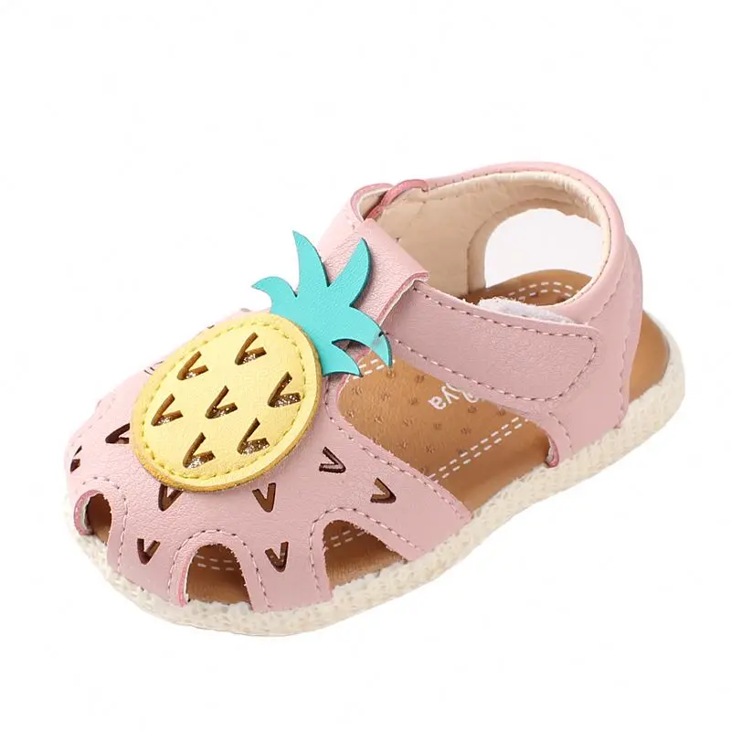 

Summer girls lovely pineapple walking sandals thick soft bottom baby children's shoes, Pink/beige