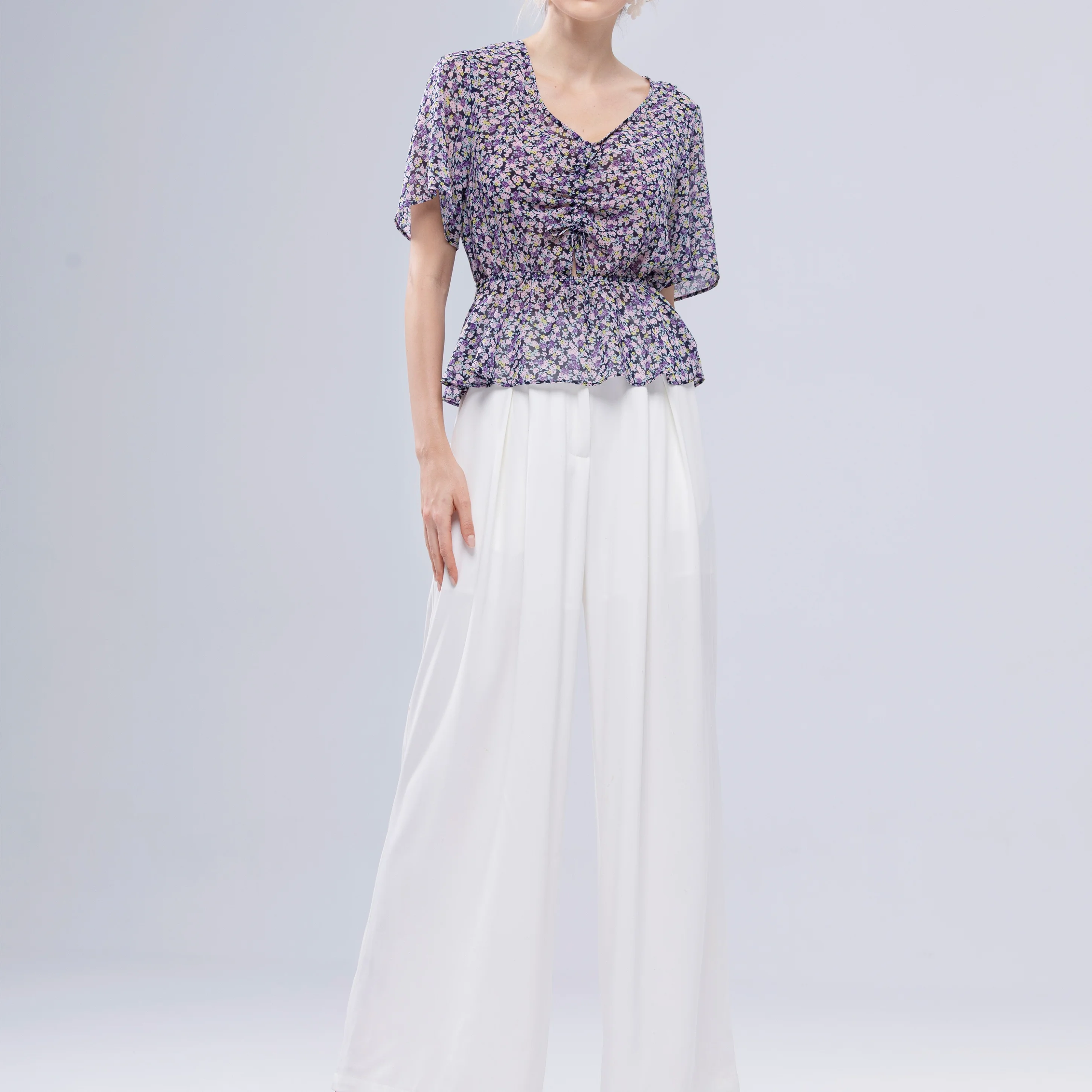 

Women Casual Clothing Fashionable Elegant Short Sleeve Floral Elegant Shirts Tops Blouses