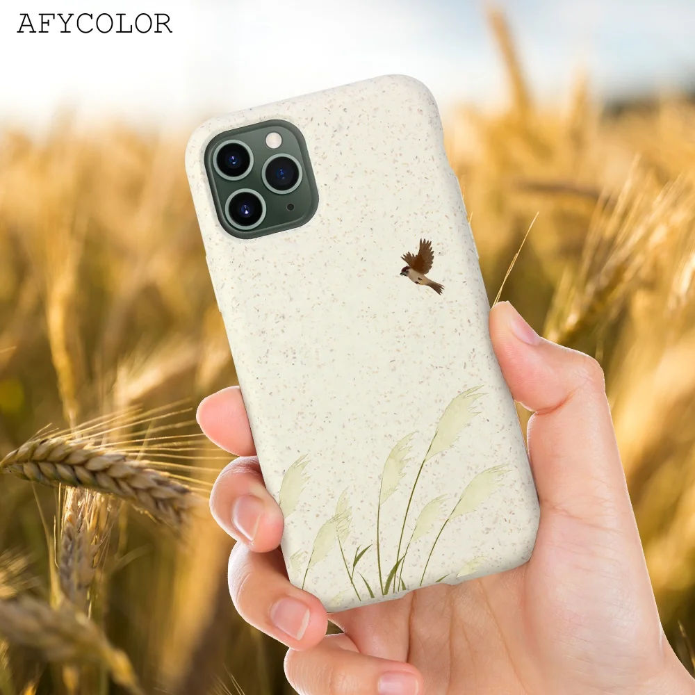 Wheat straw bamboo pela pla composite fiber material 100% 100 compostable biodegradable phone cover case for iphone 11 pro max