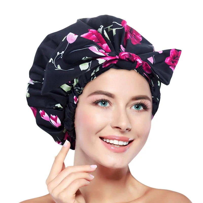 

HZM-19020 Shower Cap for Women Waterproof Reusable Shower Caps Large for Long Hair Adjustable for Most Heads Size