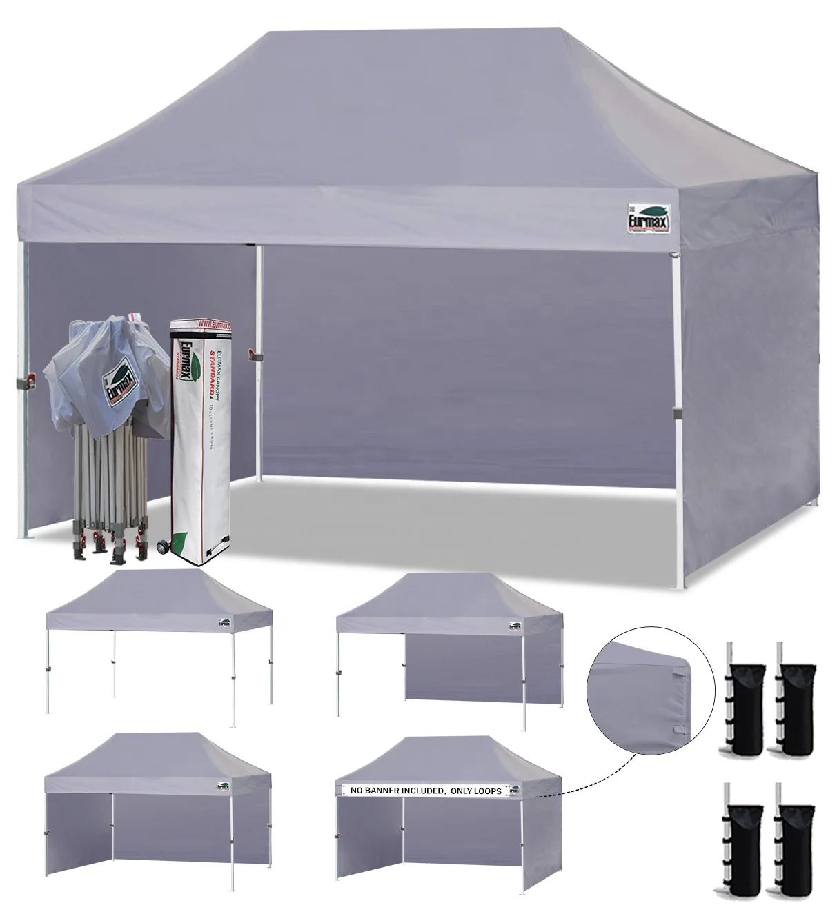 

Eurmax 10x15ft Pop up Canopy with 4 Sidewalls Outdoor Sunshade Tent Event Trade Show Canopy Grey