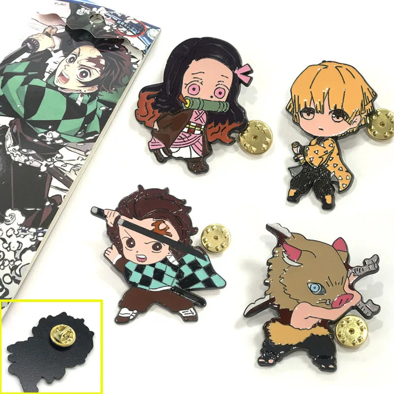 

4 Styles Demon Slayer: Kimetsu no Yaiba Cartoon Cosplay Alloy Pin Anime Brooch, Mix color