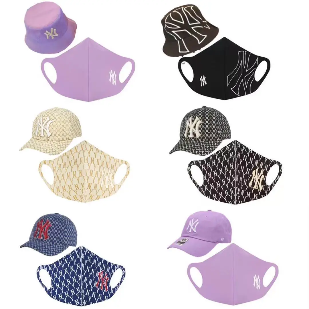 

2022 New item ny two 2 piece hat with face ny mask sets ,ny hats with mask sets, White,black,purple,red,pink