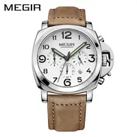 

Top Brand Luxury Megir 3406 High Quality Tan Leather Band Luminous hands Military Chronograph Vogue Watch